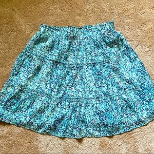 LOFT Blue Green Floral Three Tier Lined Elastic Waist Skirt New